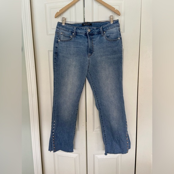 Baccini Denim - Baccini Women's Size 12 Blue Straight Jeans Stud Detail Raw Hem
